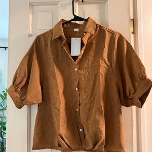 Milumia Rust Brown Button-Up Short Sleeve Shirt size S